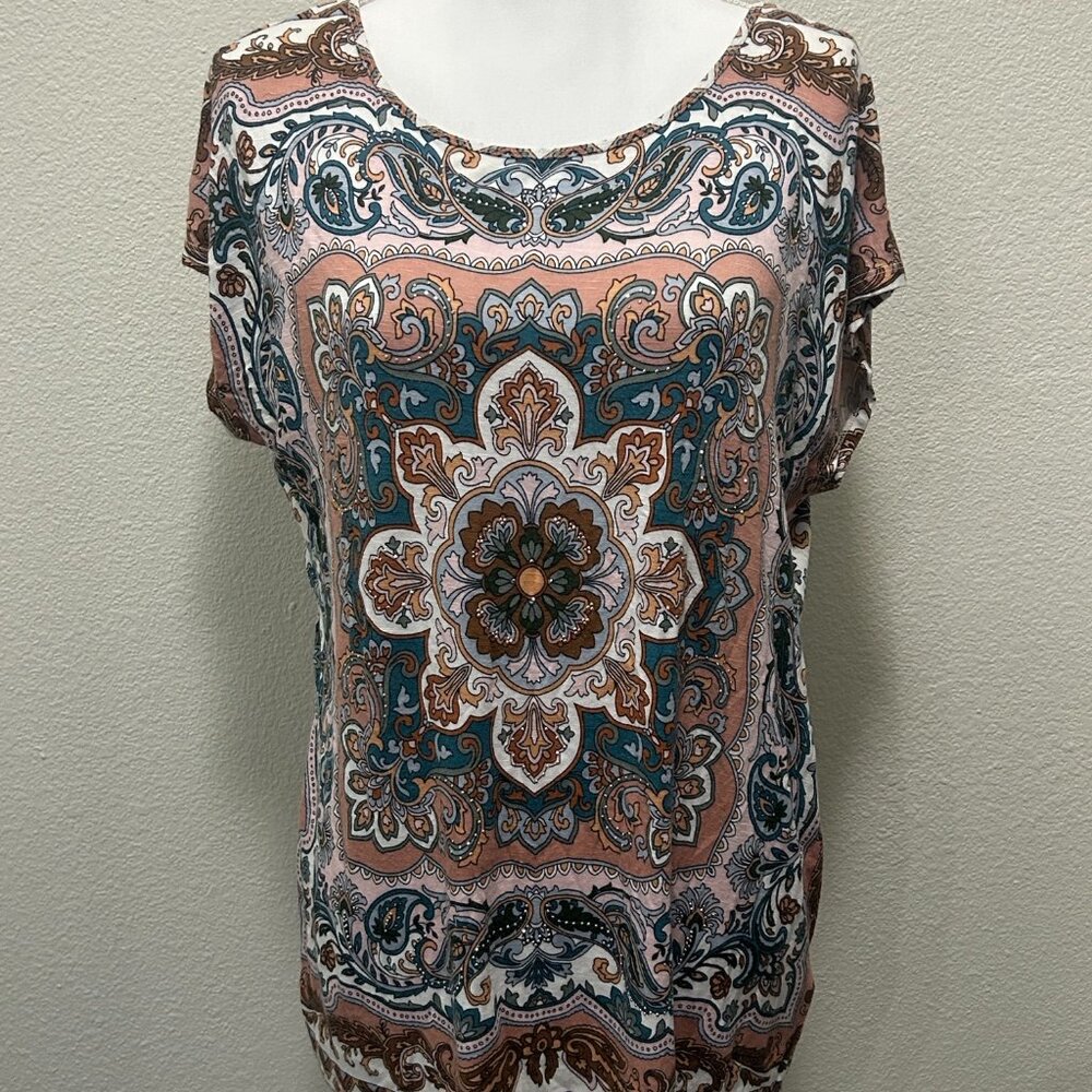 Westport 1962 floral and beaded cap sleeve shirt, large